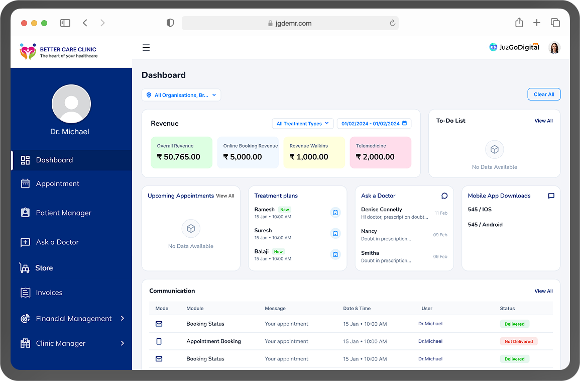 JGD EMR clinic dashboard